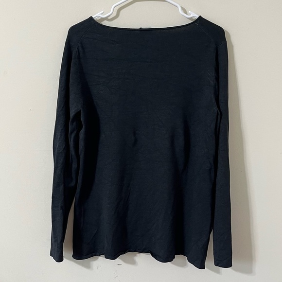 Eileen Fisher Black Silk Blend V-Neck Long Sleeve Blouse Size Medium - Picture 7 of 10